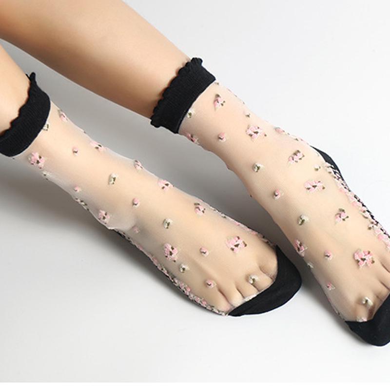 Дышащие ультратонкие носки, летние прозрачные эластичные короткие носки с розовым цветком для девочек, женские носки