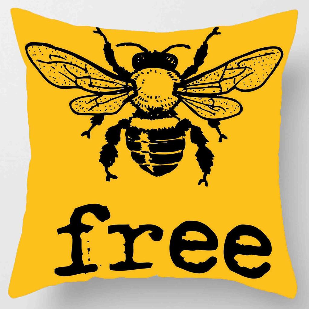 Cushion Set 45X45Cm, Pillowcase Set Yellow Bee Section Soft Velvet Double-Sided Print Pillow Cover, Home Sofa Decoration Decorat