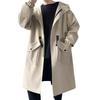 Men Trench Coat Hooded Loose Mid Length Big Pockets Long Sleeve Windproof Solid Color Zipper Closure Anti-wrinkle Elastic Cuff S