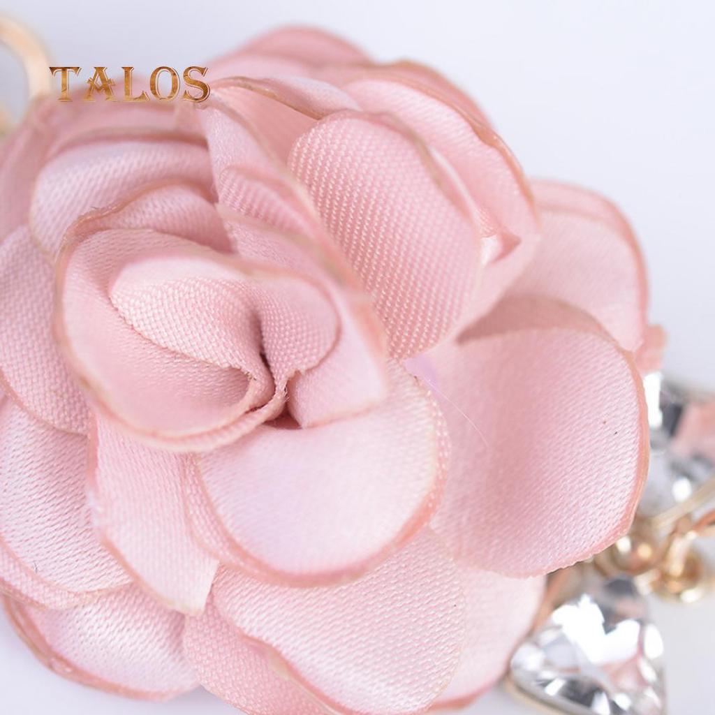 Fabric Flower Long Tassel Keychain Key Chain Keyring Women Handbag Hanging Decor Suspension Trinket
