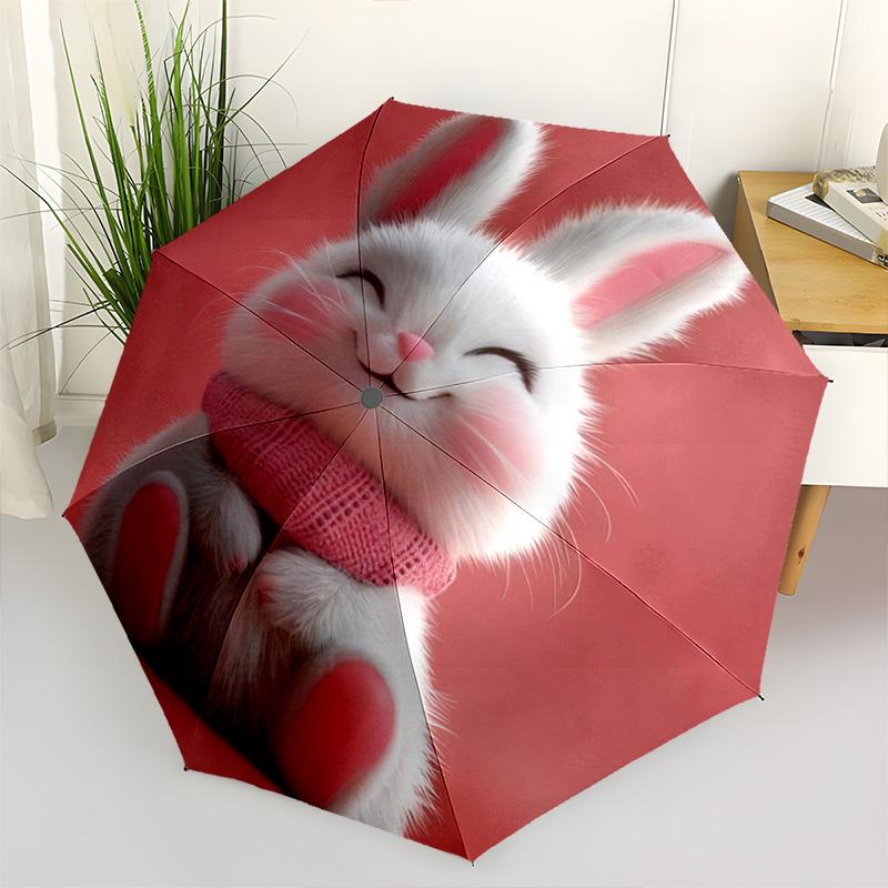 1pc Animals: rabbit, cat, deer Umbrella Portable Folding Umbrella Iron Frame Hole Bone Structure Outdoor Home Umbrella