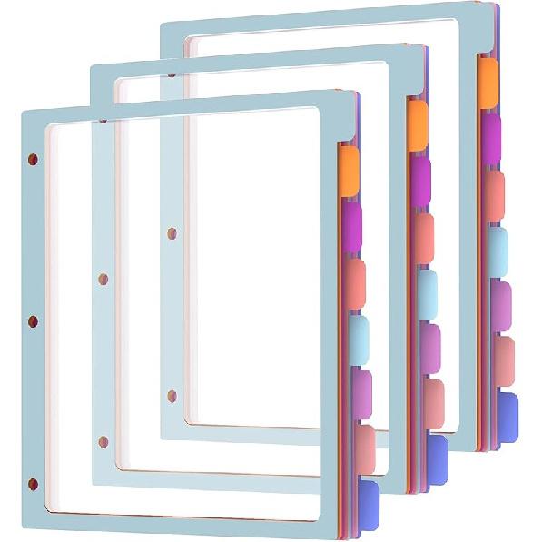 HABGP 2 Set 8 Tab Binder Dividers for 3 Ring, Plastic Binder Dividers with Tabs Letter Size Multicolor, Pastel Colors 3 Hole Punch Clear Page Folder