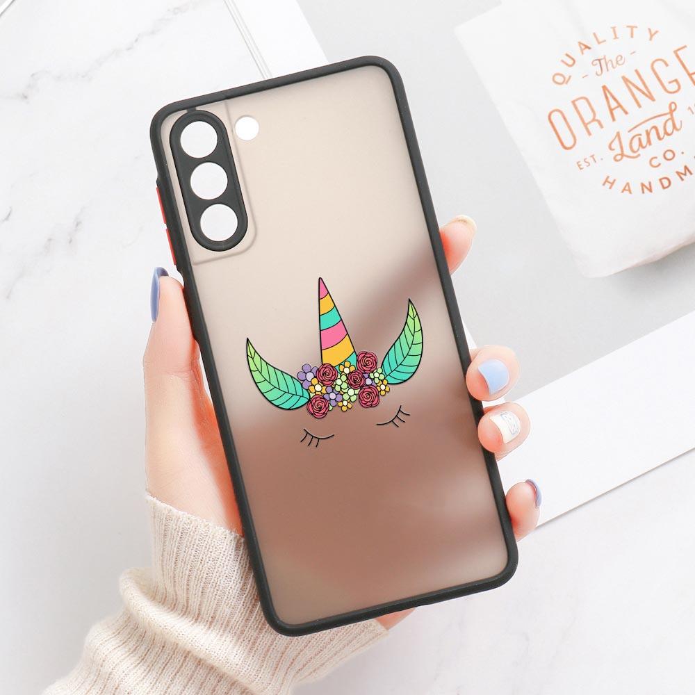 Чехол S23 Ultra для Samsung Galaxy S23 S22 Ultra S20 S21 FE Plus S10 Lite S24 Чехол для телефона Матовый Прозрачный Чехол Забавные Единороги Радуга