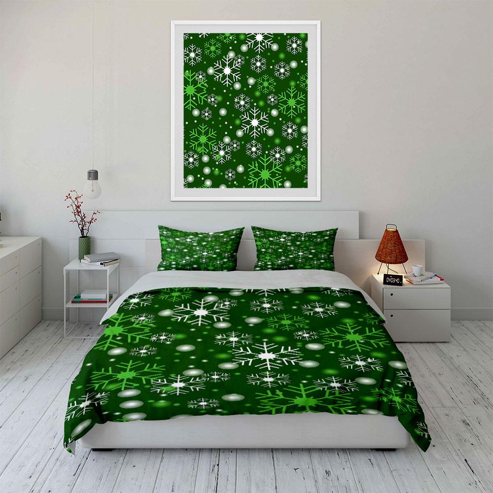 Green Snowflake Bedding Set Bedding Duvet Cover Set Duvet Cover Pillowcases (1 * Duvet Cover 2 * Pillowcases, without duvet insert)