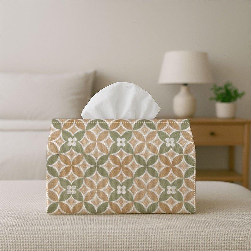 2D Flat 1pc Vintage Geometric Tile Decorative Green And Beige Star Pattern Tissue Holder with Storage Organizer for Home, Kitchen, Vehicle, Spill-Resi
