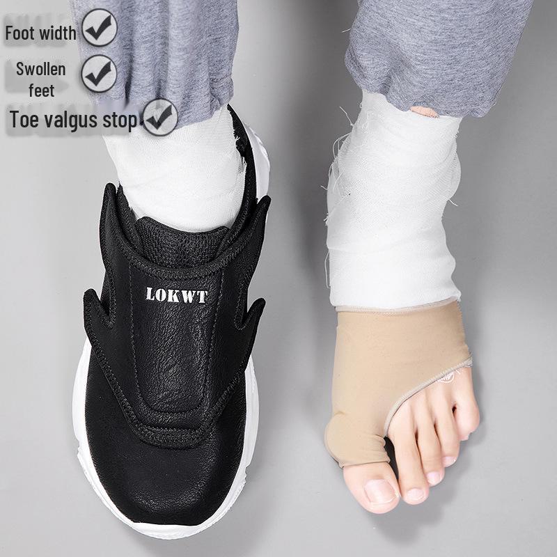Men's Wide-Foot Leather Walking Shoes for Swollen Feet and Hallux Valgus - Warm, Cushioned, Elderly-Friendly.
