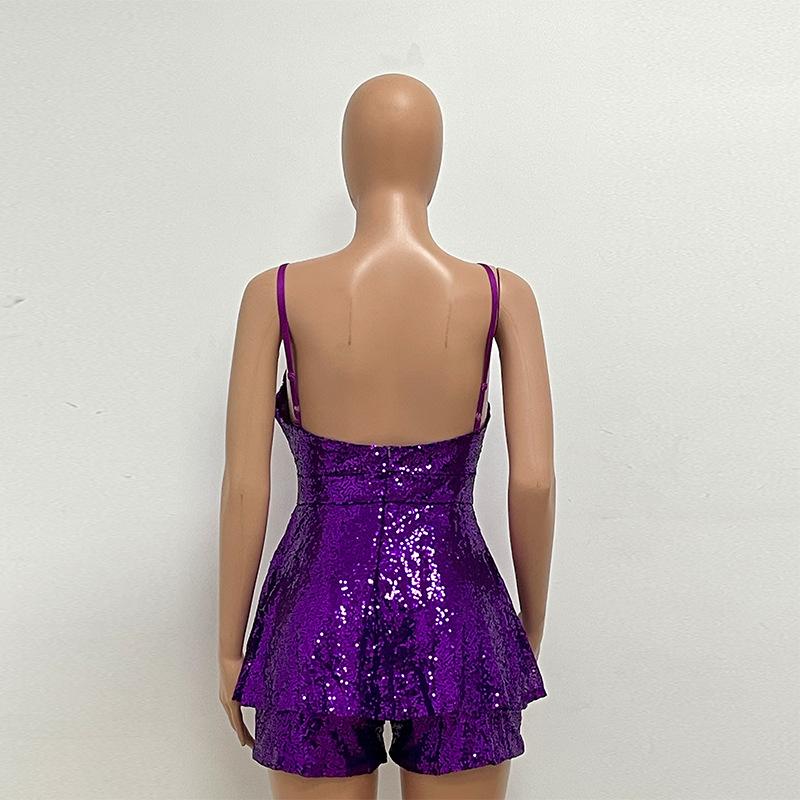 GMXIA Women's Sleeveless Halter Jumpsuit Women's Sequin Halter Spice Jumpsuit Culottes