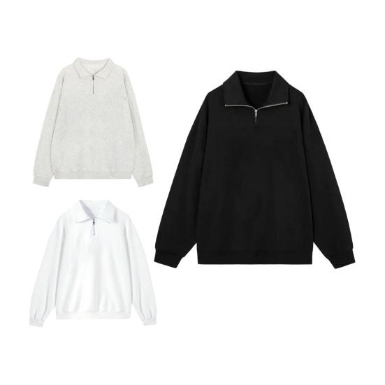 Men's Lapel Sweatshirt Casual Zip Collar Long Sleeve Pullover Loose Fit Solid Color Top for Streetwear Sports Daily Wear