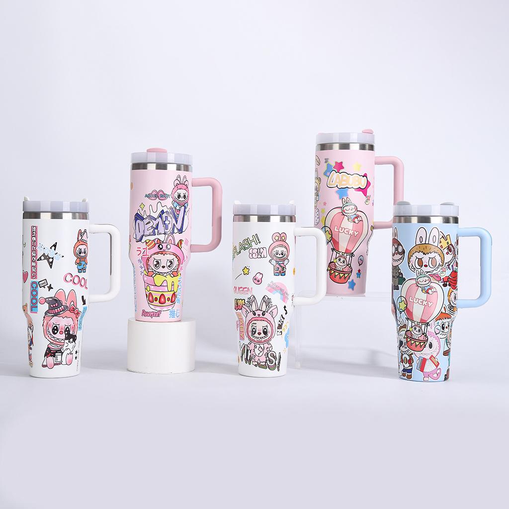 Cartoon 40oz Car Cup Creative Stainless Steel Thermos Cup Cute Large Capacity Straw Car Cup