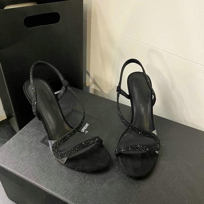 Мода 2025 Новые французские сандалии на одной лямке, Женские туфли на тонком каблуке, Темперамент светской львицы, Стразы Сексуальные и универсальные туфли на высоком каблуке