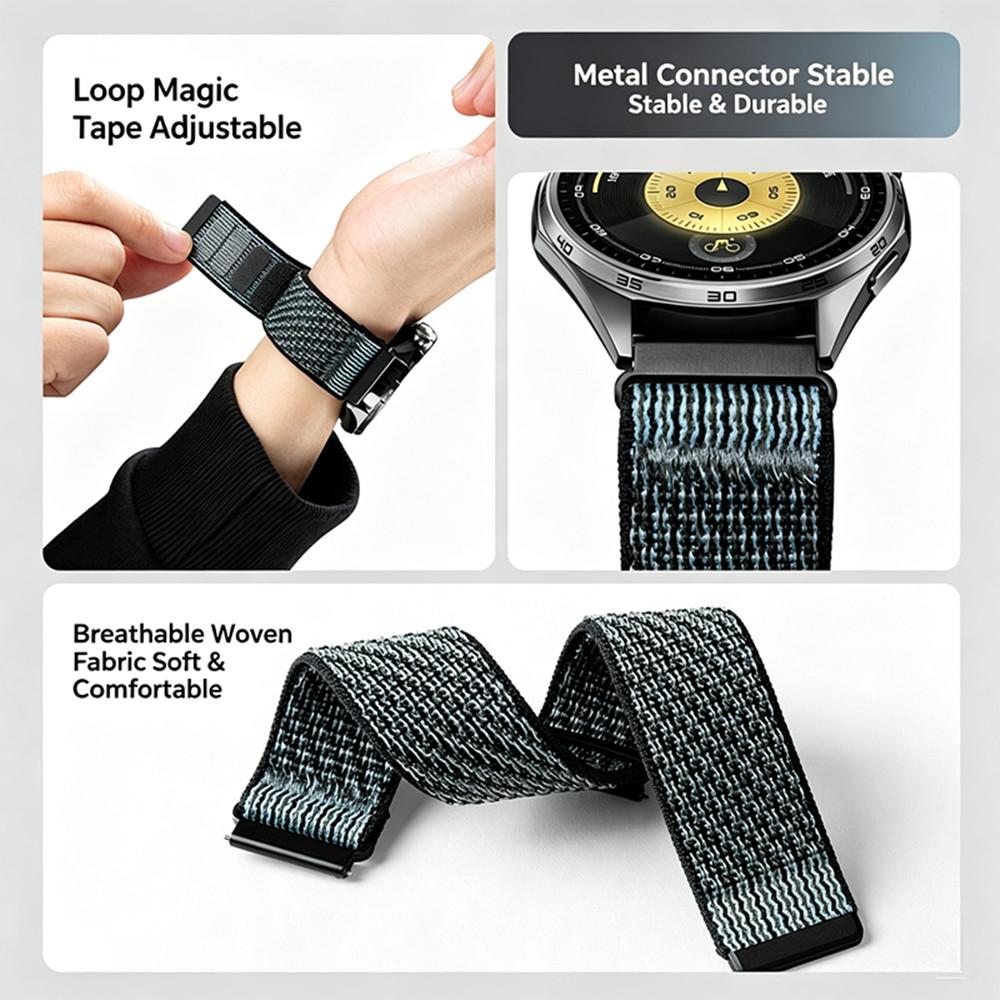 22mm Universal Hook and Loop Nylon Watch Band Soft Breathable Replacement Strap for Samsung Huawei Xiaomi Garmin CMF OPPO Vivo 22mm Regular Watches