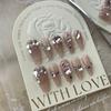 HANDMADE Medium-length Coffin Shaped Trapezoid Artificial Nail Pink Cute Sweet Princess Love Blush Crystal Diamond Phototherapy Nails Reusable