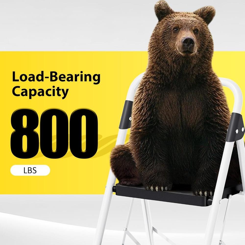 4 Step Folding Ladder,800lbs Capacity Step Stool with Safety Lock,Non-Skid Wide Pedals,and Handrail,Lightweight,for Home,Kitchen