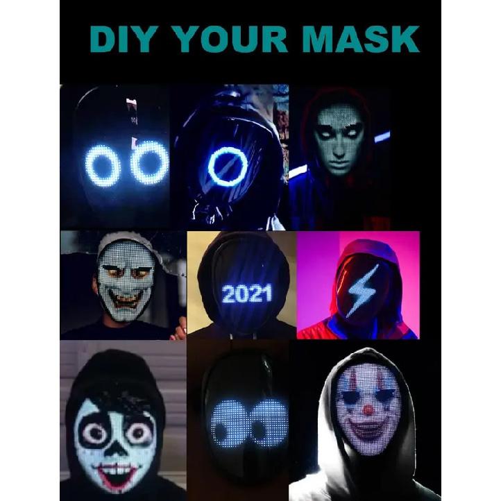 Светодиодная маска-трансформер для лица с управлением через приложение - Программируемая светодиодная маска на Хэллоуин, Цифровая светящаяся маска для взрослых