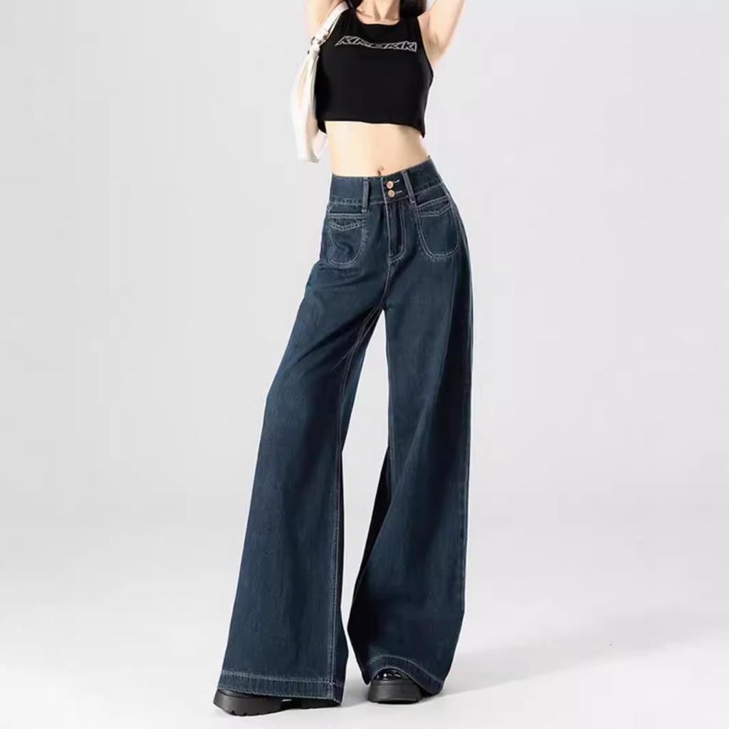 Женские ретро джинсы с высокой талией и широкими штанинами в пол, осень 2025