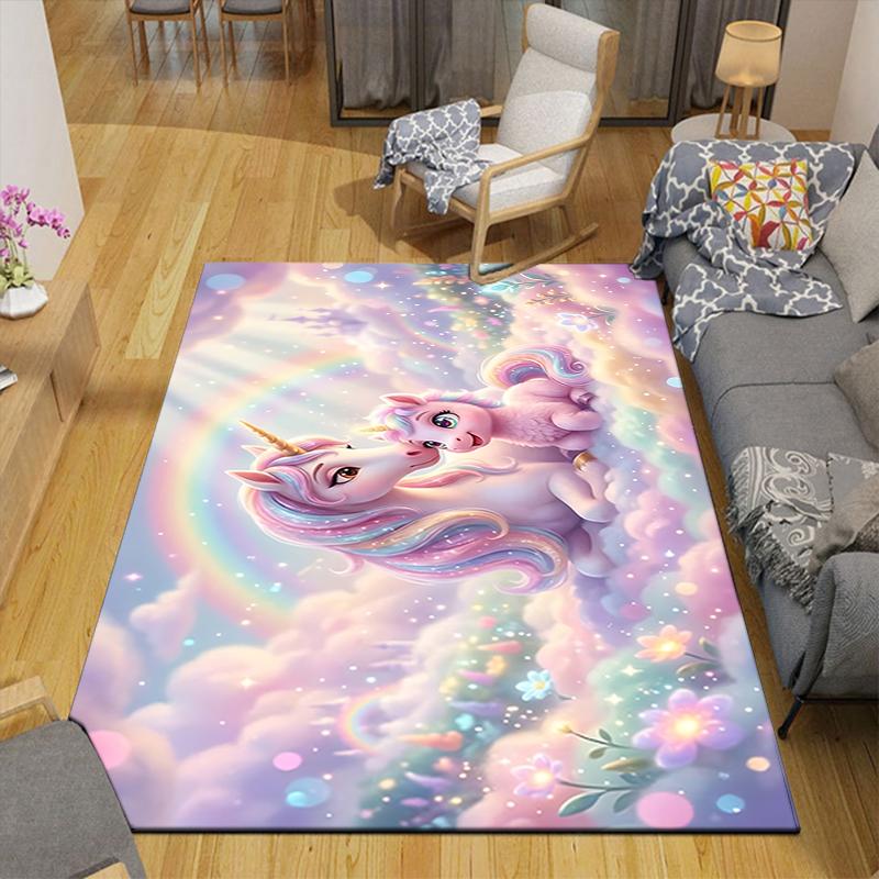 1Pc Unicorns Rainbow Sky Rug, Office Carpet Indoor Outdoor Doormat, Non-Slip, Comfortable, Living, Christmas Halloween, Xmas Gift Y1498