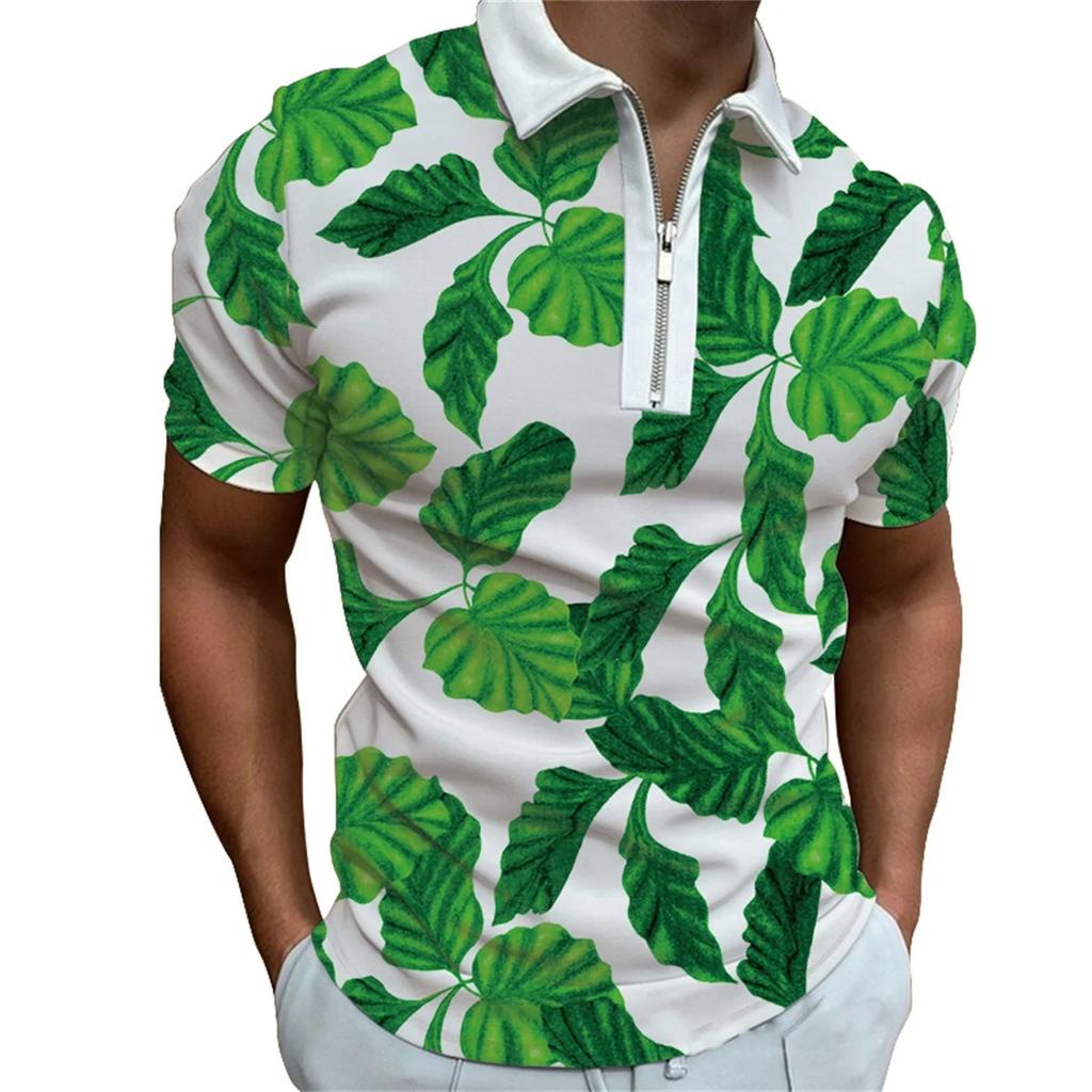 Мужская модная футболка-поло с коротким рукавом на молнии Мужская персонализированная печатная футболка-поло с воротником