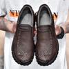 Мужские мокасины коричневого цвета для походов, слипоны, обувь для вождения ручной работы, повседневная кожаная широкая обувь для отдыха на открытом воздухе для папы, большой размер