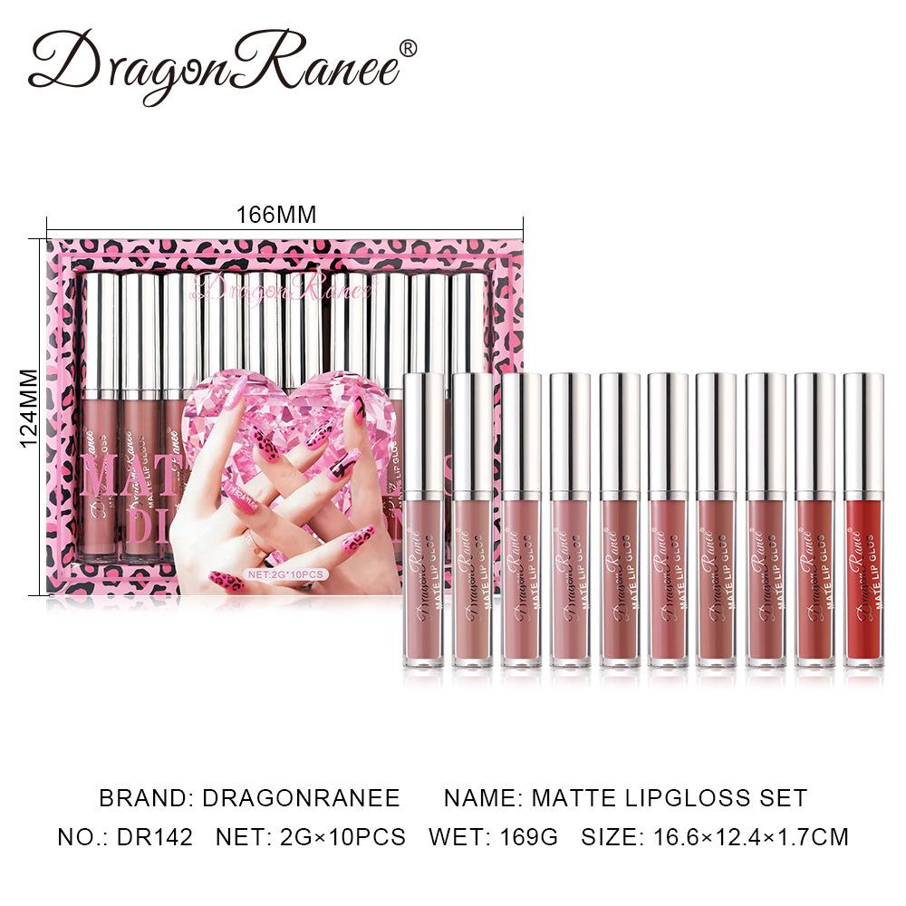 Матовый бархатный блеск для губ, набор, не легко окунуть в чашку, матовый блеск для губ, подарочная коробка, розовая леопардовая помада, набор из 10 блесков для губ, коробка