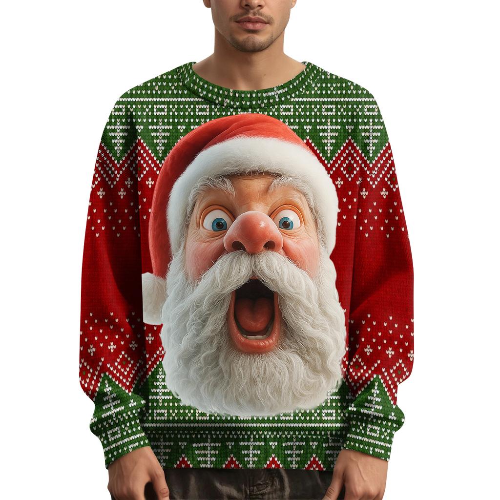 Мужской рождественский свитер с принтованным воротником