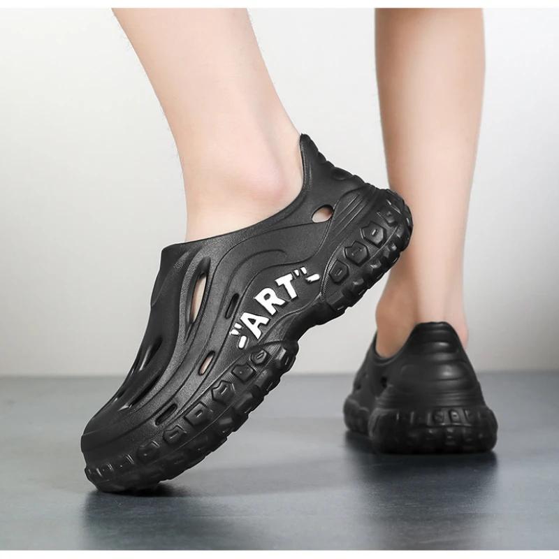 Мужские летние сандалии EVA легкая перфорированная обувь дышащая мужская не пахнущая обувь с толстой подошвой и носками пляжная обувь