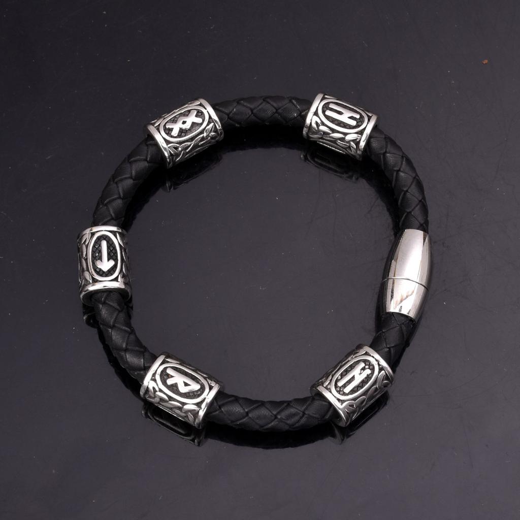 Европейский и американский женский мужской кожаный браслет из нержавеющей стали, браслет с рунами викингов, браслет-амулет, браслет-амулет