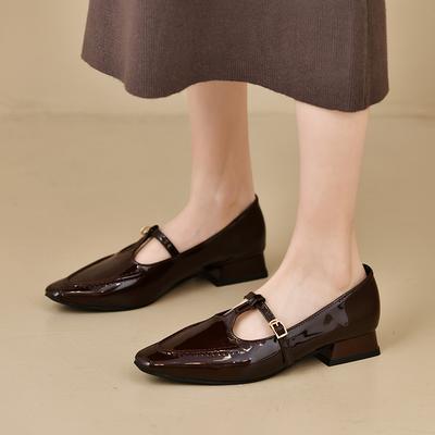 Офисная обувь Модные полукаблуки Квадратный носок Ремешок с пряжкой спереди 35-39 Французский стиль Черный Коричневый Женская обувь