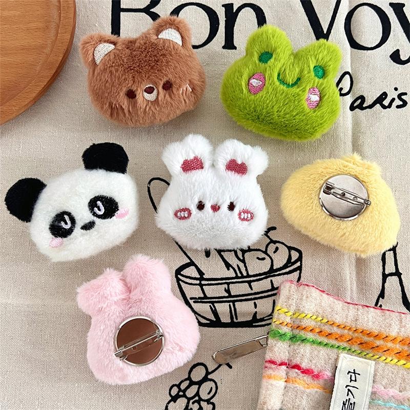 Cute Cartoon Animal Brooches Frog Bear Rabbit Panda Chick Plush Doll Personality Bag Lapel Pin Clothes Decorative Accessories