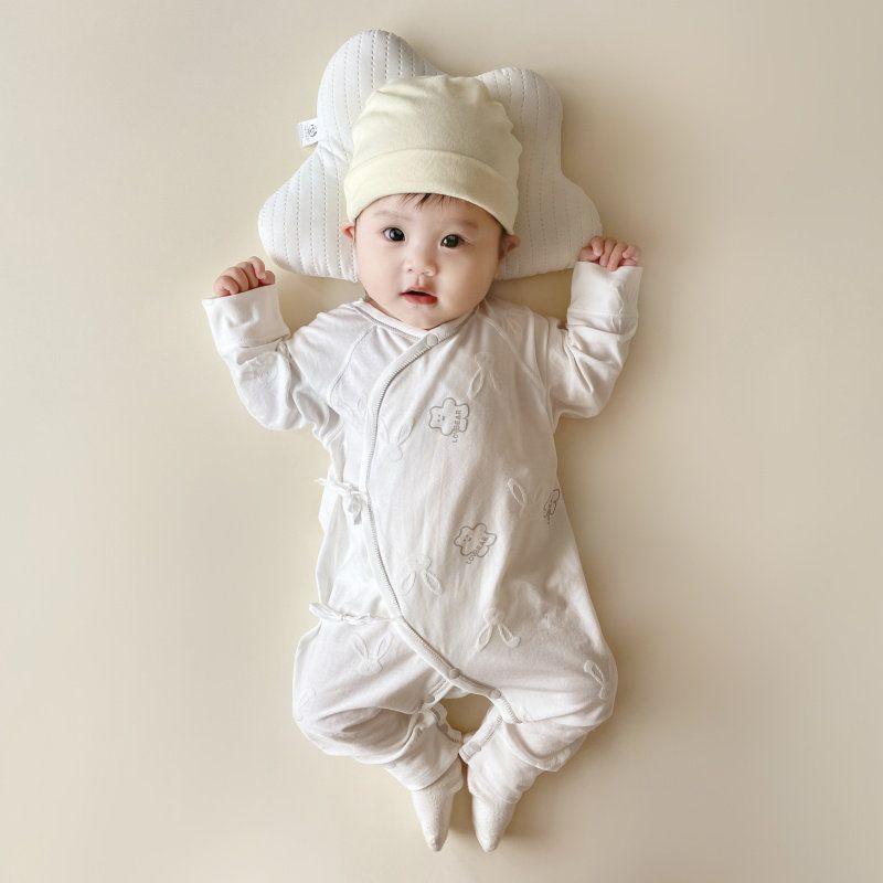 Baby and Maternity Pure Cotton Spring and Autumn Newborn Cross-Front Tie-Up Belly-Protecting Butterfly Romper Long-Sleeve One-Piece Crawling Suit