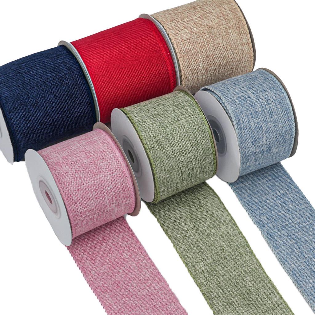 Decorative Romantic and Cozy Solid Color Christmas Day Decoration Ribbon Plaid Ribbon Imitation Hemp Ribbon Wire Edge Imitation Hemp Woven Ribbon