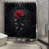 Gothic Red Rose Shower Curtain - Elegant Black Polyester, 3D Floral Design, 12 Hooks, Dramatic Ornate Decor
