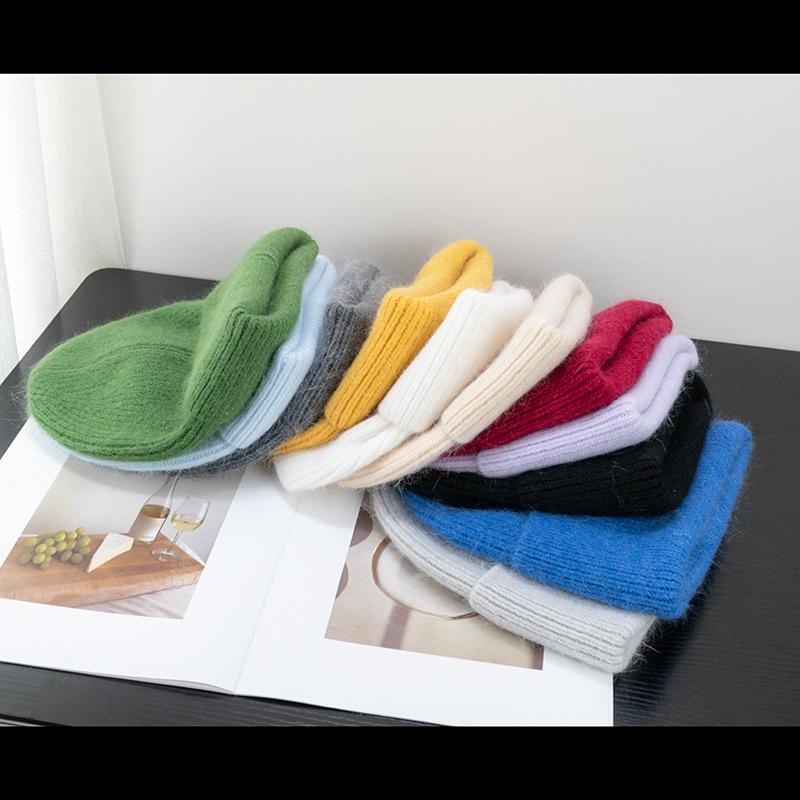 Корейская шапка с капюшоном из меха кролика карамельного цвета для женщин, теплая вязаная шапка, симпатичная корейская японская холодная шапка, вирусный тренд в Instagram