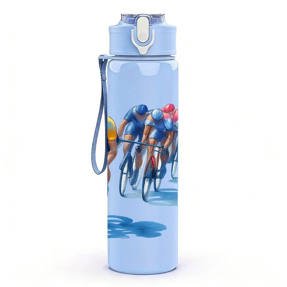 1PC Cyclist Group Silhouette Art 750ml Color Plastic Sports Water Bottle Leakproof Flip Straw Lid Suitable for Sports Office Home Use