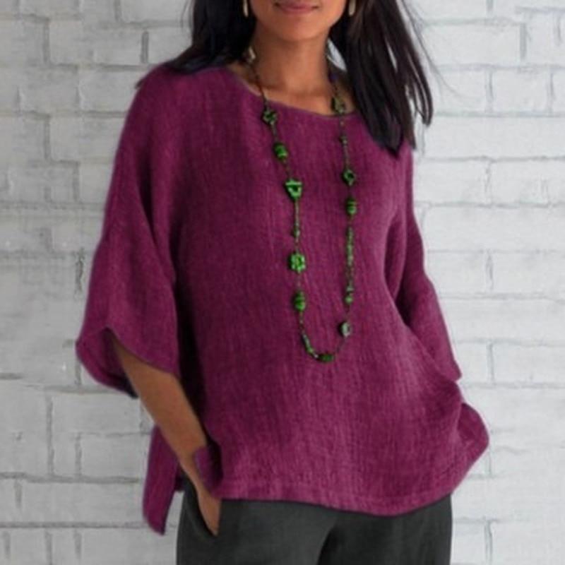 Summer Plus Size Shirt Women O-neck Tops Causal Loose Women Fashion Clothing Vintage Solid Flare Short Sleeve Blouse 22662