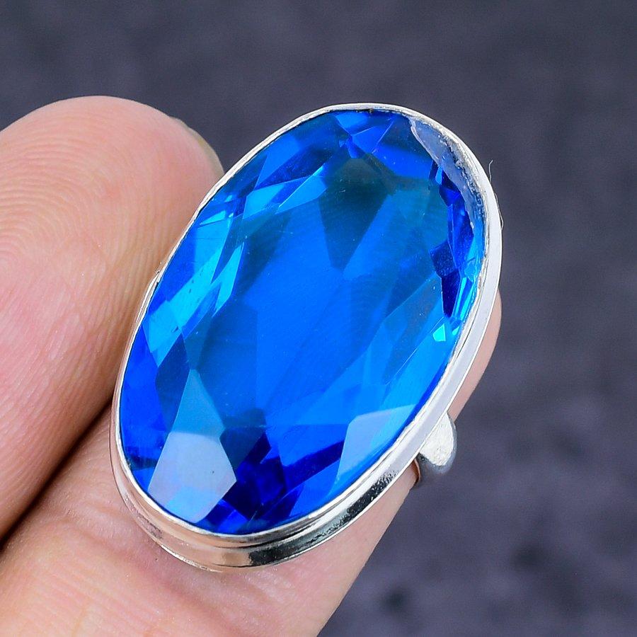 Natural Swiss Blue Topaz Gemstone 925 Sterling Silver Jewelry Ring Size 3.5 Z8G64
