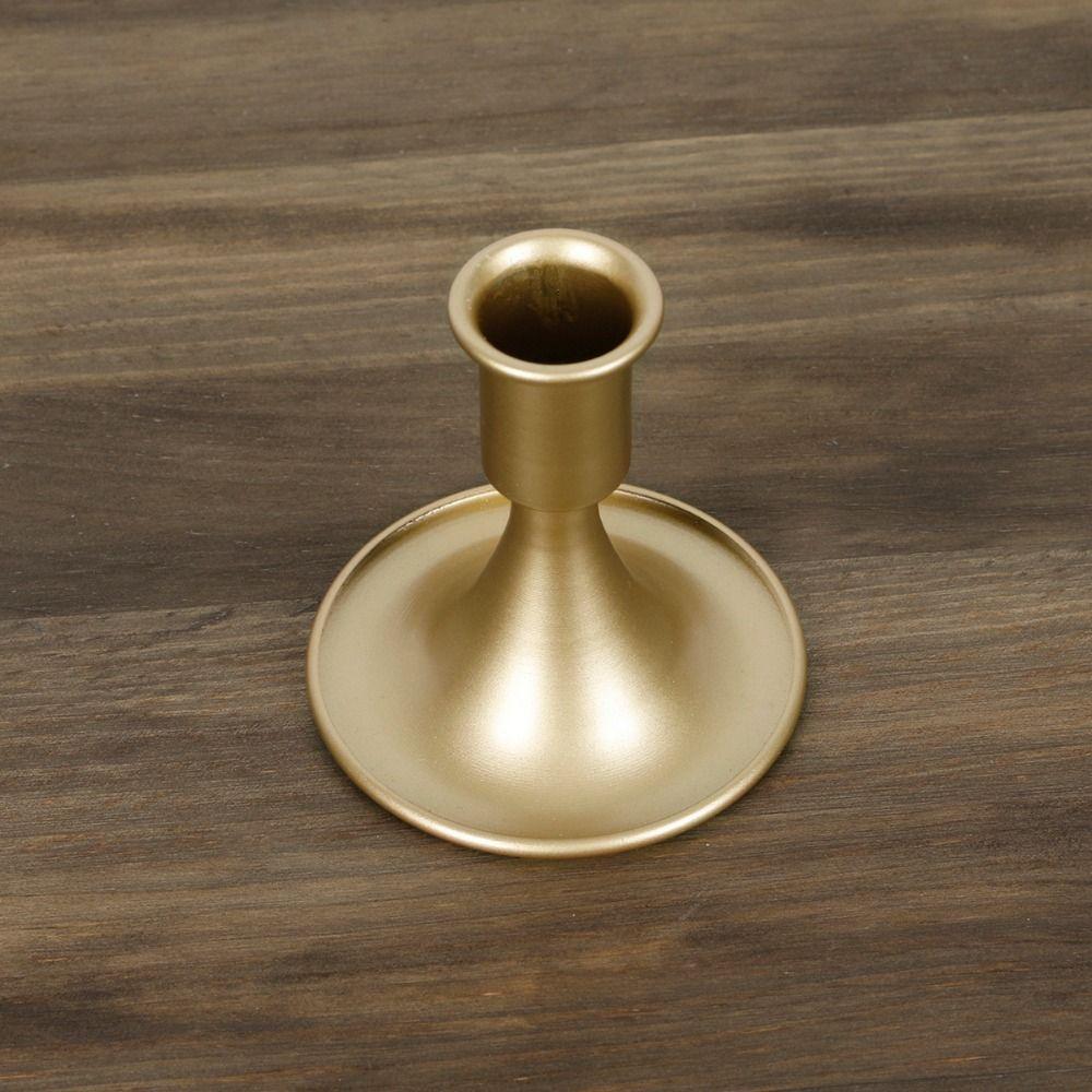 Simple Retro Gold Taper Candle Stick Iron Handhold Taper Candle Stand Sturdy Household Vintage Candlestick Holder Home Ambiance