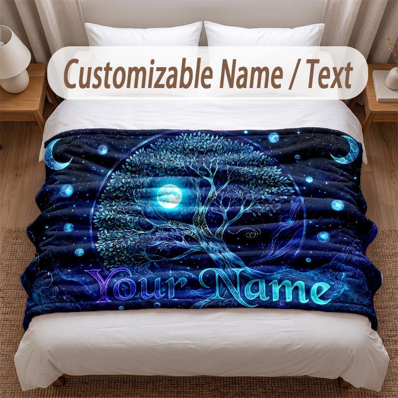 Tree of Life Theme Soft Blanket Personalized Custom Name Text Print Warm Blanket Home Sofa Bedroom Decor