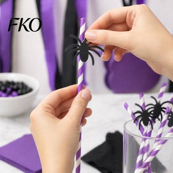 Stiff Striped Paper Straws 10PCS Disposable Straws, with Halloween Theme Decorative Patterns, Odorless Party Accessories Drinking for Cocktails