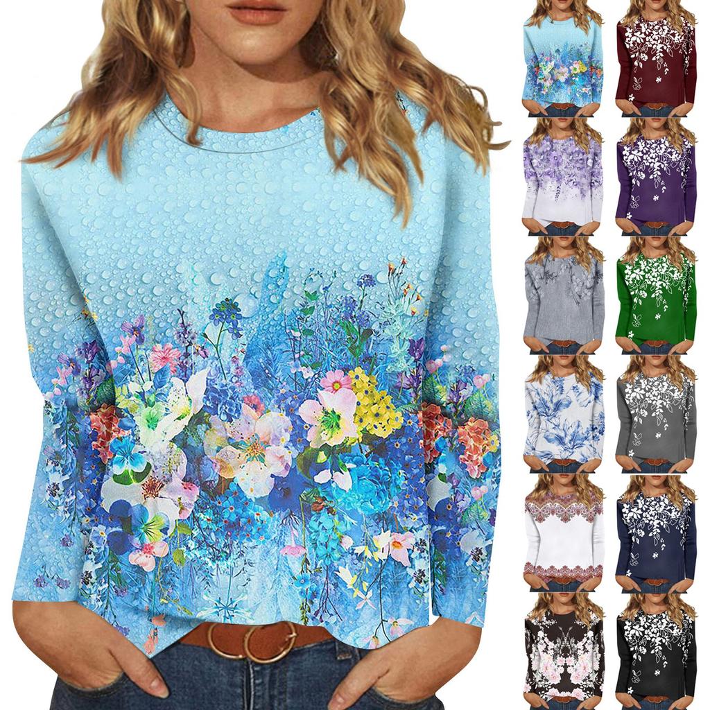 Рубашки с длинным рукавом для женщин, милые футболки с графическим принтом, блузки, повседневные базовые топы больших размеров, пуловеры