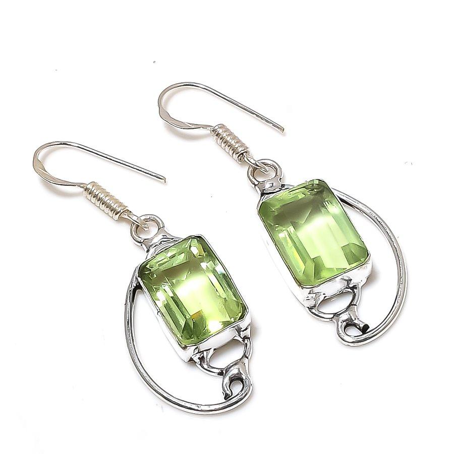 Green Amethyst Gemstone Handmade 925 Sterling Silver Jewelry Earring 1.81" j8N82