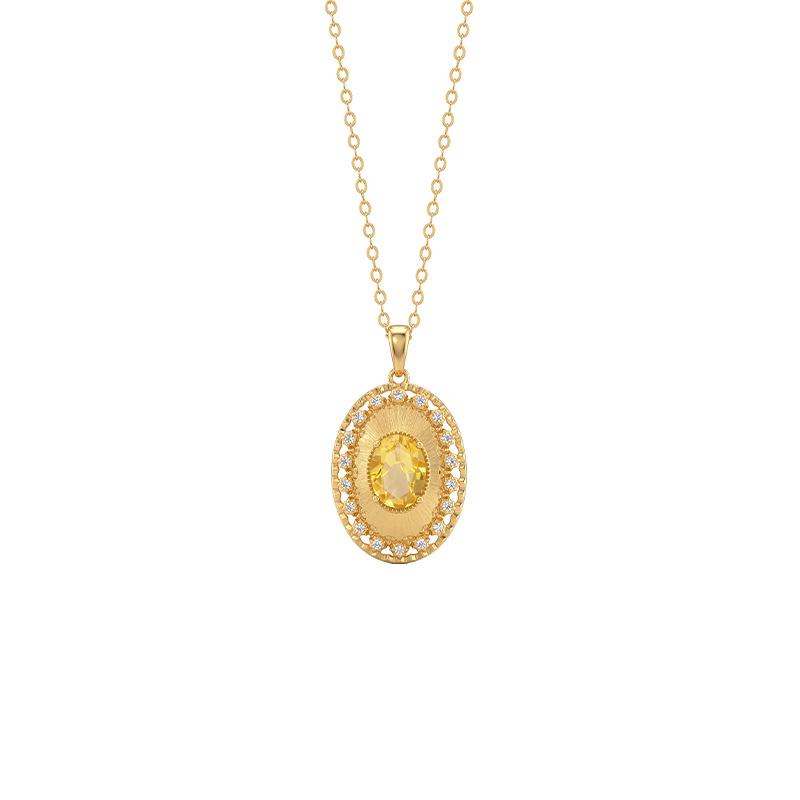 S925 Sterling Silver Natural Amethyst Citrine Necklace Female Brushed Craft Gemstone Pendant Court Style Clavicle Chain