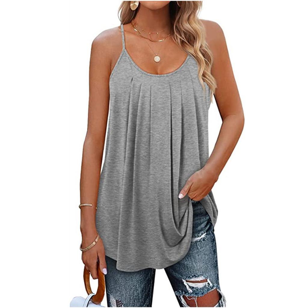 Women Casual Loose Shirts Spaghetti Strap Sleeveless Print Cute Tops Camisole Tee Tank