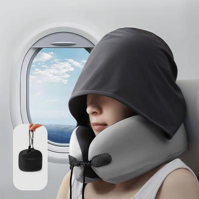 Подушка для путешествий с капюшоном для шеи - подушка для путешествий с эффектом памяти, блокирующая свет
