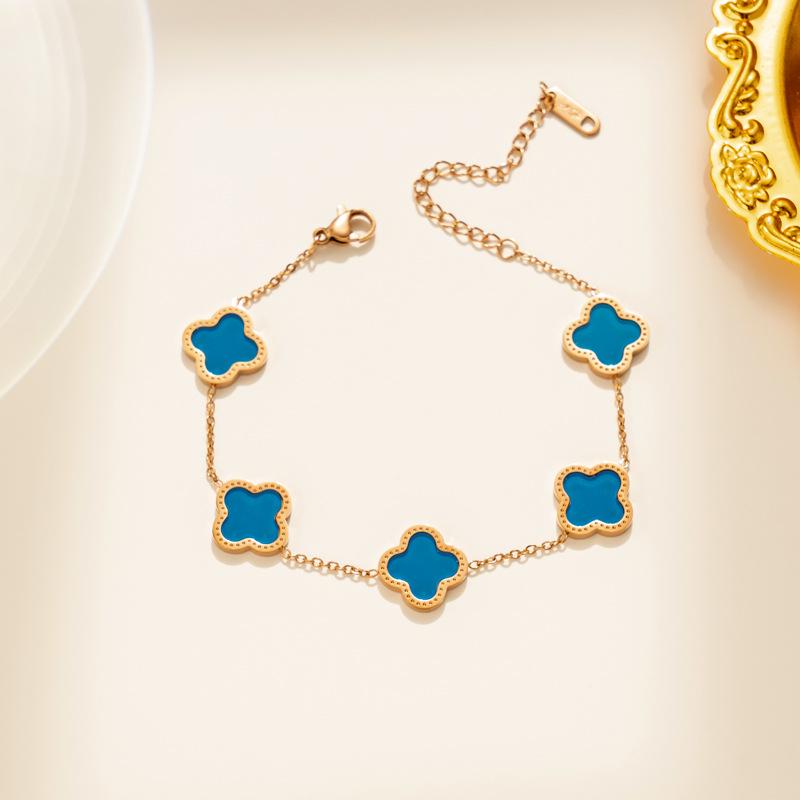 Lucky Titanium Fourleaf Clover Steel Bracelet Korean Style 18k Rose Gold Nonfading Jewelry