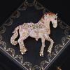 Luxury Zodiac Animal Lapel Pins Rhinestone Metal Badge Pin Strong Horse Brooches  for Women