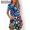 2023 New Summer Women Dress Retro Hippie 60s Vintage Flower Power Loose A-Line Dress Casual Oversized Ladies 3D Print Mini Dress