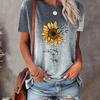 Sunflower and Butterfly Print T-shirt, Short-sleeved Crew Neck Casual Top, Women's Clothing