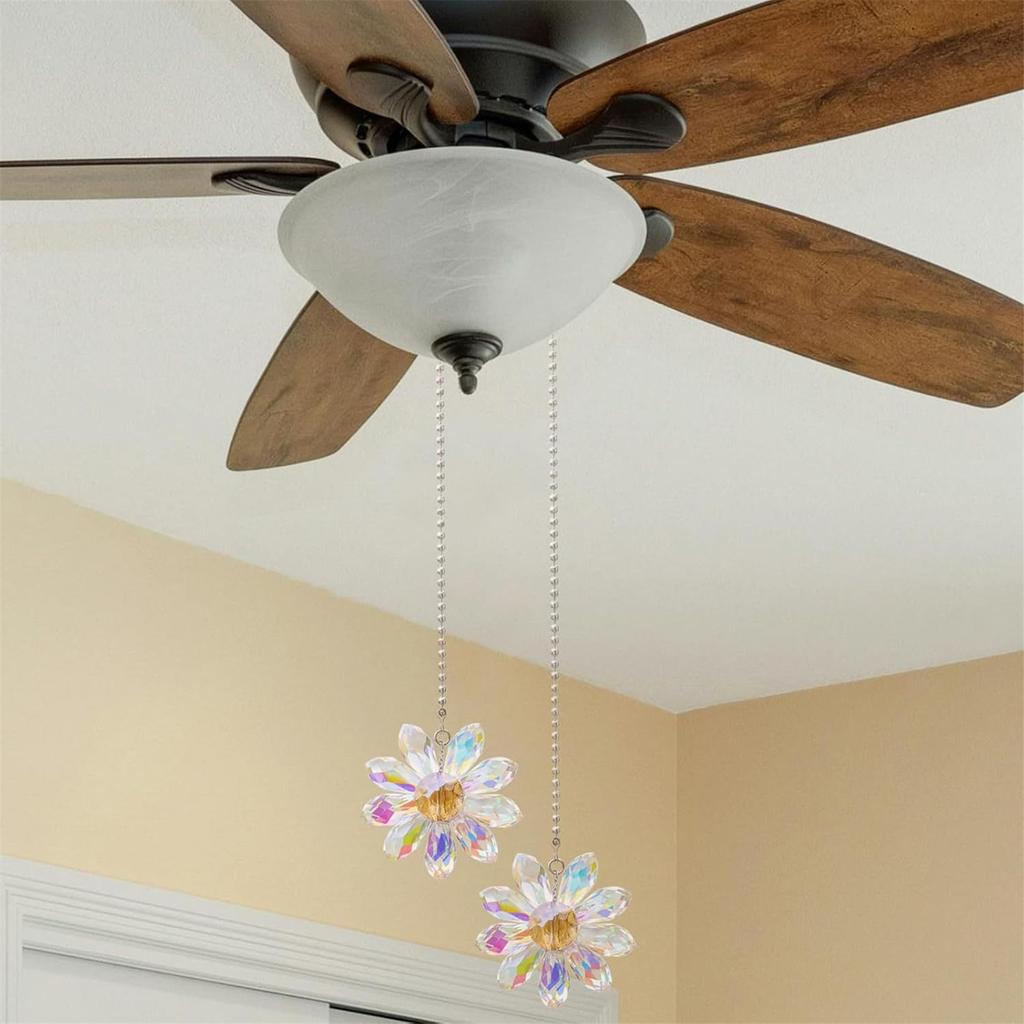 2 шт. модные хрустальные стеклянные потолочные вентиляторы с цветочным узором, набор цепочек-удлинителей для украшения дома в ярких цветах