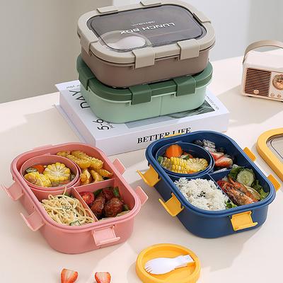 Портативный ланч-бокс с отделениями, ланч-бокс с суповой миской, ложкой, пряжкой, герметичный ланч-бокс, контейнер для еды для пикника и кемпинга