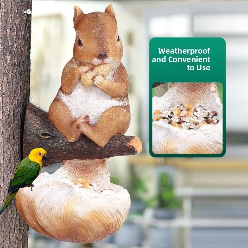 Resin Bird Feeder Cute Art Statue Multi Functional Squirrel Tree Hanging Micro Landscape